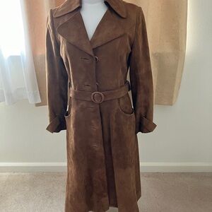 Genuine Leather Long Brown Suede Trench Style Coat.